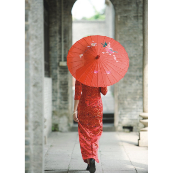 Sonnenschirm 01 Dekoschirm Ø 84 cm Kunstfaser rot Bambus Holz Bali Schirm Asia