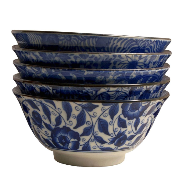 5 Stk Set Japan Reisschalen Matcha Dessert Suppe Müsli Porzellan blau Ø 15 cm, nr 70
