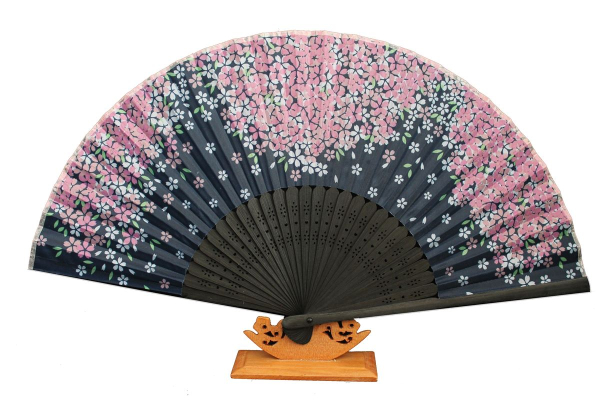 518, 1 Stk Sommer Hand Blumen Fächer Holz Stoff Hochzeit Sommerfächer