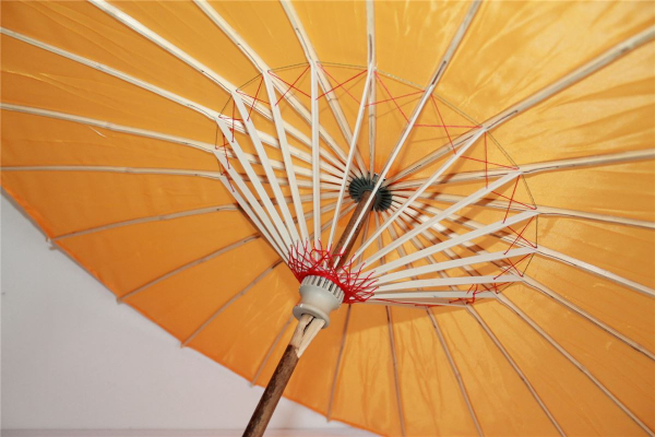 Sonnenschirm 220 Deko Schirm Ø 84 cm Kunstfaser gelb orange Bambus Holz Bali Asia