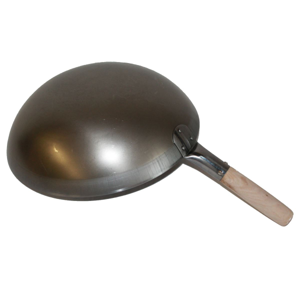Wok Pfanne 33 cm Ø China Gastronomie rund Boden Carbon Stahl Holzgriff Gas Herd Grill