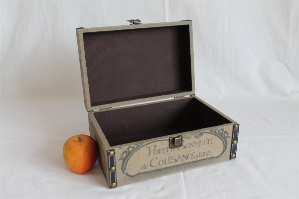 820 Holz Box Leinen Stoff Geschenke Kiste Truhe Schatz grün Glücksklee 27x18x12 cm