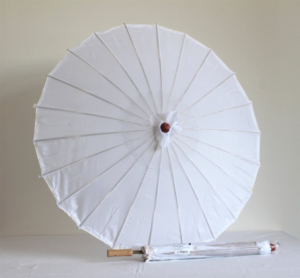 Sonnenschirm 06 Deko Schirm Ø 84 cm Kunstfaser weiss Bambus Holz Bali Asia