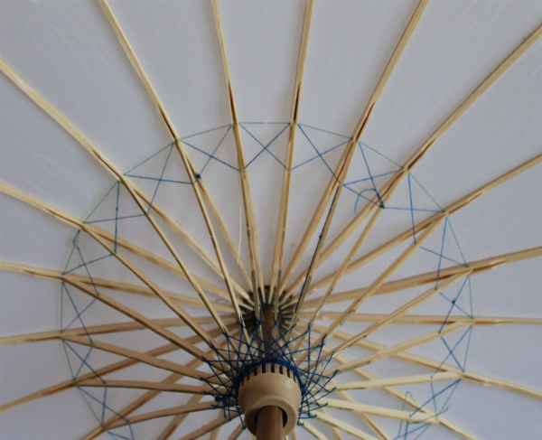 Sonnenschirm 06 Deko Schirm Ø 84 cm Kunstfaser weiss Bambus Holz Bali Asia