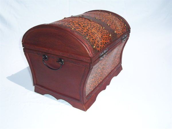 191 Holz Kunstleder Box Truhe Schatzkiste Holzkiste Antikdesign  DVD/CD Box 32x25x25