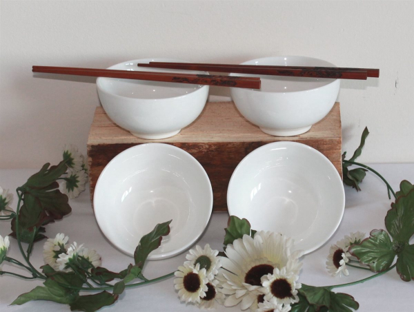 06-07 Reisschalen 4 er Set Müslischale Suppenschale Keramik weiss Schale