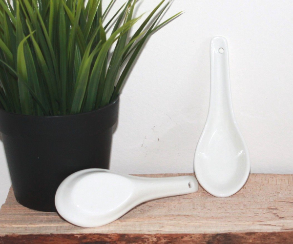 06-24, 4Stk Löffel Reislöffel Dessert Suppenlöffel Keramik weiss China Gastronomie