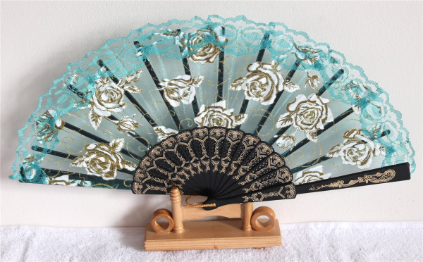 Rosen Fächer spanisch Sommer Tanz Hand Hochzeit Deko Gold Flamenko