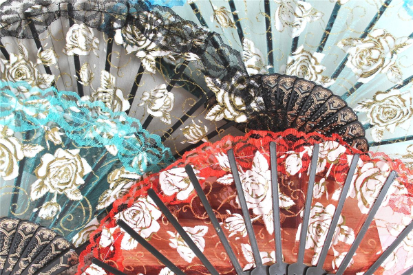 Rosen Fächer spanisch Sommer Tanz Hand Hochzeit Deko Gold Flamenko