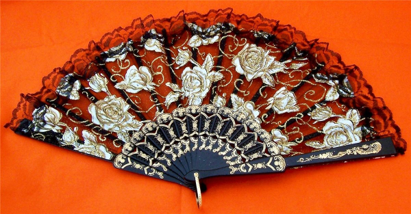 Rosen Fächer spanisch Sommer Tanz Hand Hochzeit Deko Gold Flamenko