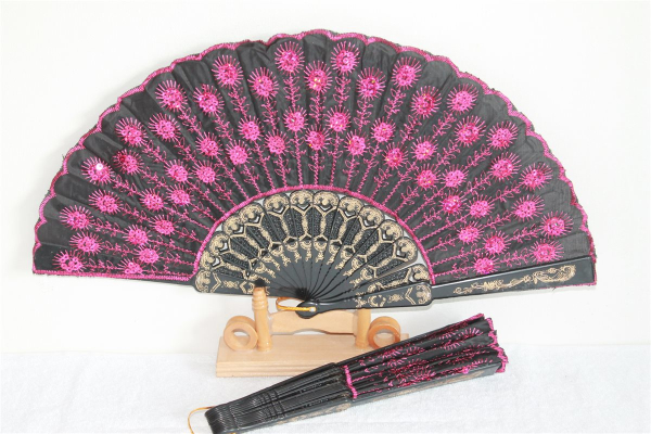 062, 1 Stk. B-Ware Fächer Pailletten pink schwarz Tanz Deko Spanisch Sommer