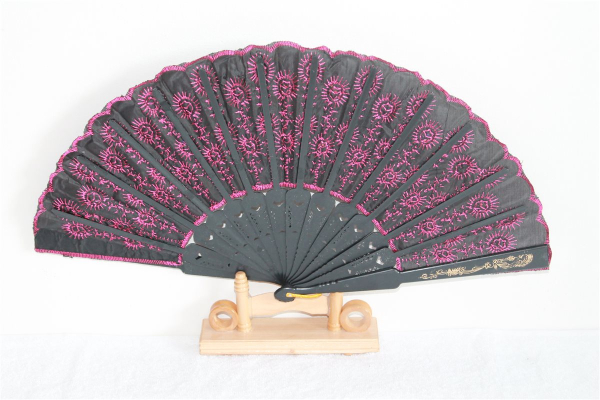 062, 1 Stk. B-Ware Fächer Pailletten pink schwarz Tanz Deko Spanisch Sommer
