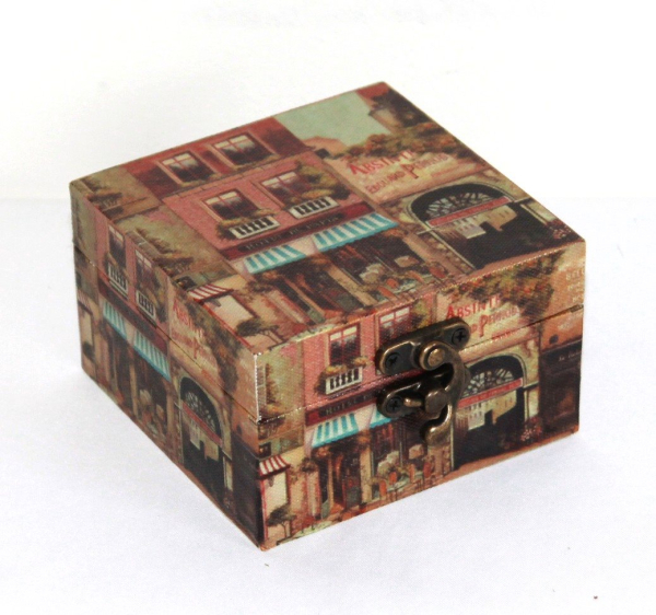 304 Holzbox Box Kiste Kästchen Glückspüppchen Café 10x10x6 cm