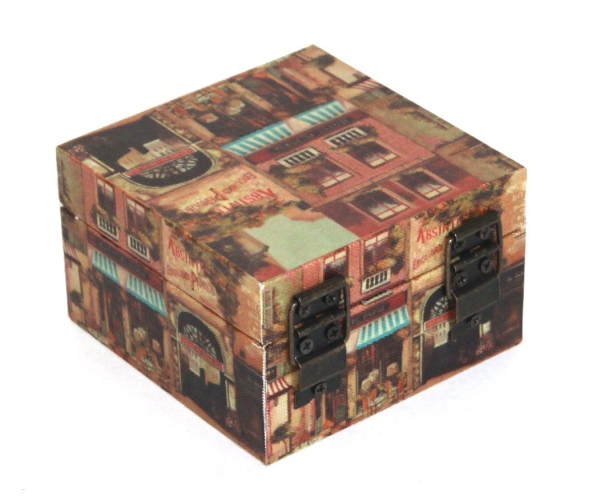 304 Holzbox Box Kiste Kästchen Glückspüppchen Café 10x10x6 cm