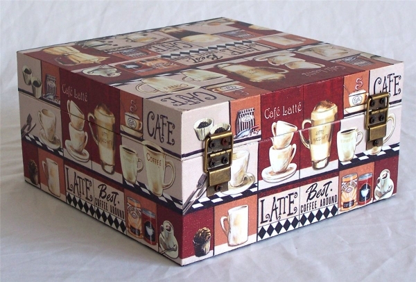441 Massivholz Box mit Leinenoptik Schatzkiste Holzkiste Teebox ca 21x21x11 cm 