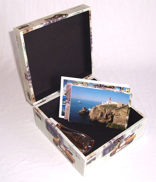 501 Massivholz Box mit Leinenoptik Schatzkiste Holzkiste Holzbox ca 21x21x11 cm