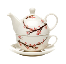 014 Tea for one Set Tee Teekanne Tasse Unterteller sakura Porzellen weiss rosa